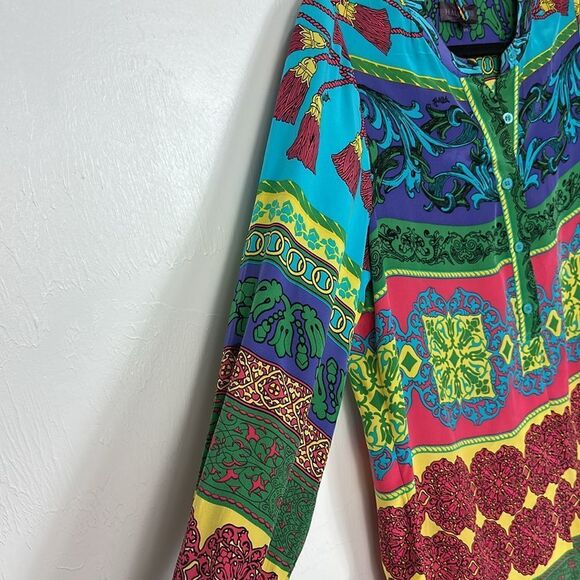 Hale Bob Silk Colorful Relaxed Fit 3/4 Sleeve Tunic Top Size L - Picture 2 of 9